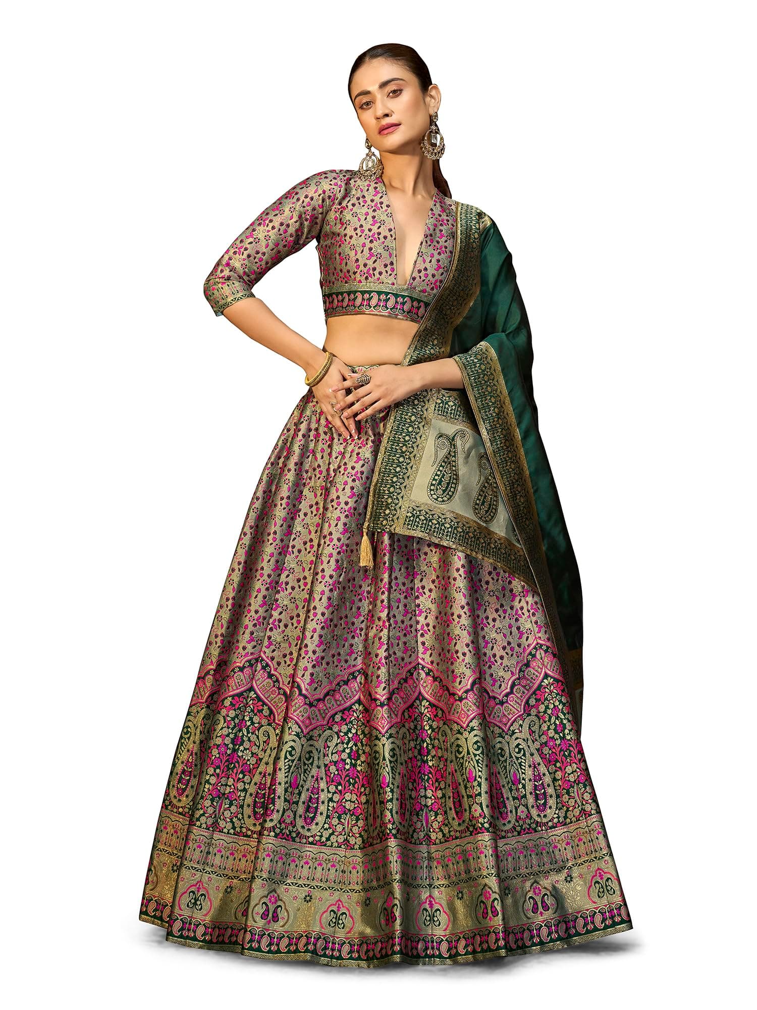PURVAJA Women's Kanjiwaram Semi-Stitched Lehenga choli