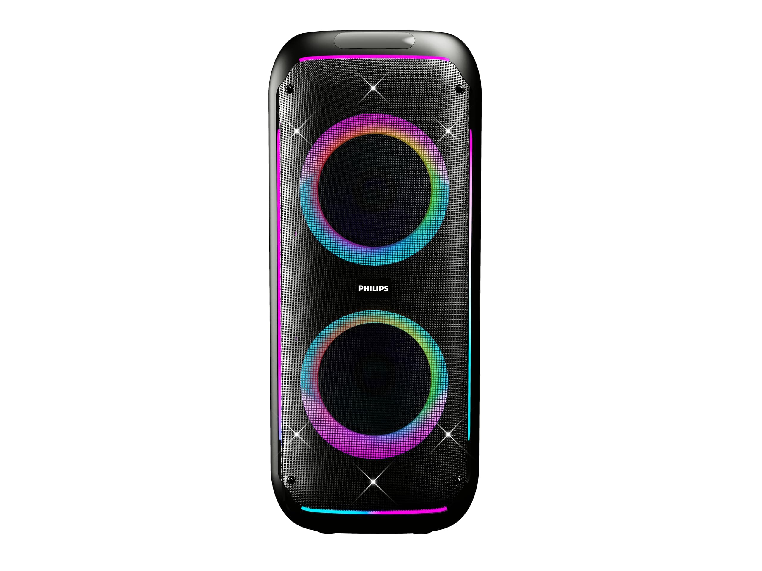 Philips TAX4910/94 120W Wireless Bluetooth Party Speaker with Remote, RGB Lights, 10H Playtime, Bluetooth v5.3, 6000mAh Battery, USB/AUX/Mic/SD Card Input,Portable, Stereo Mode(Deep Black)