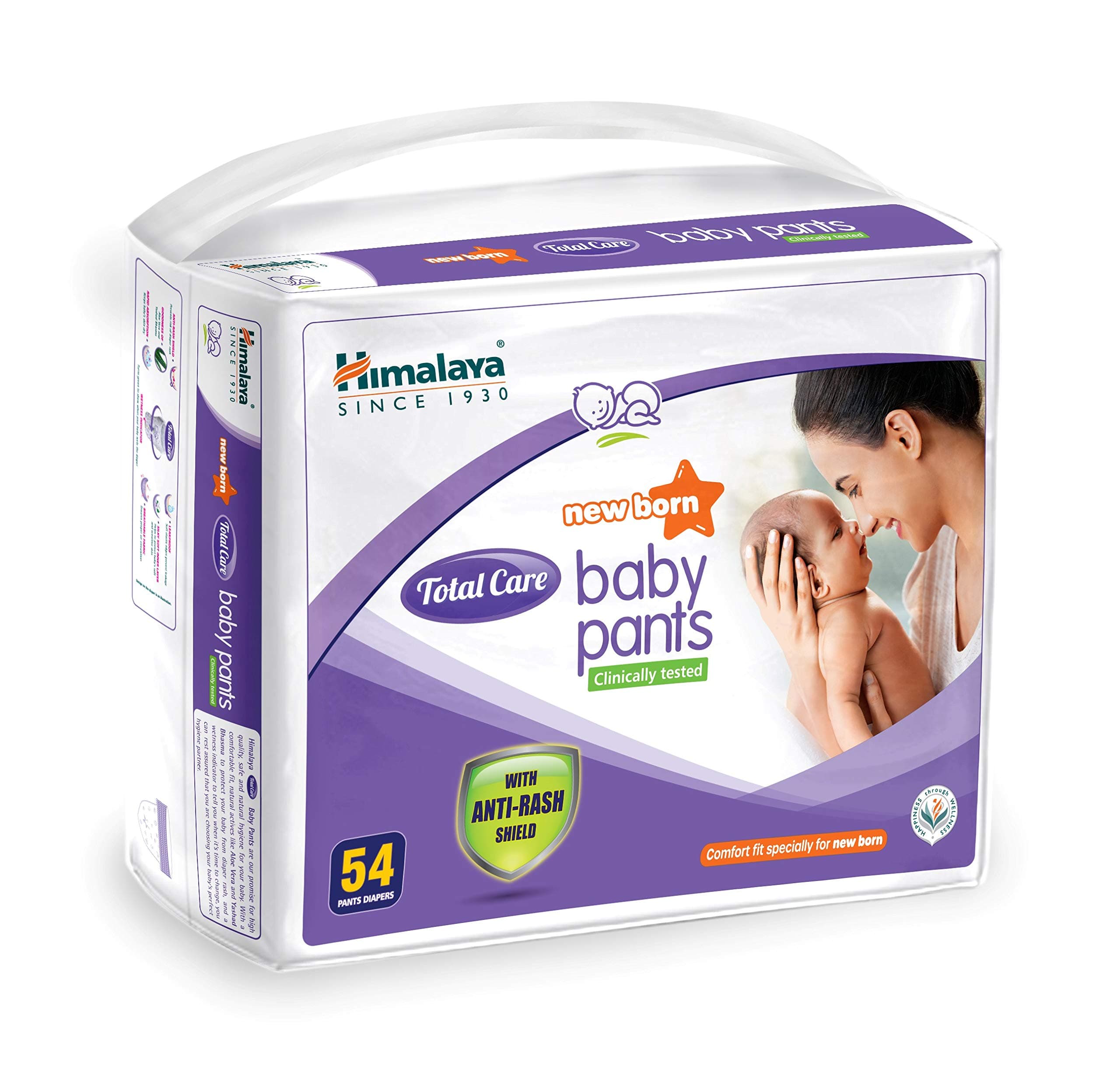 Himalaya Total Care Baby Pants Diapers, New Born, 54 Count, With Anti-Rash Shield, Rapid Absorption, Superior Comfort, Clinically tested