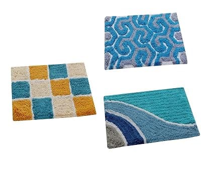 AAZEEM Abstract Cotton Door Mat - 16"x24", Multicolour Set of 3 (Multi)