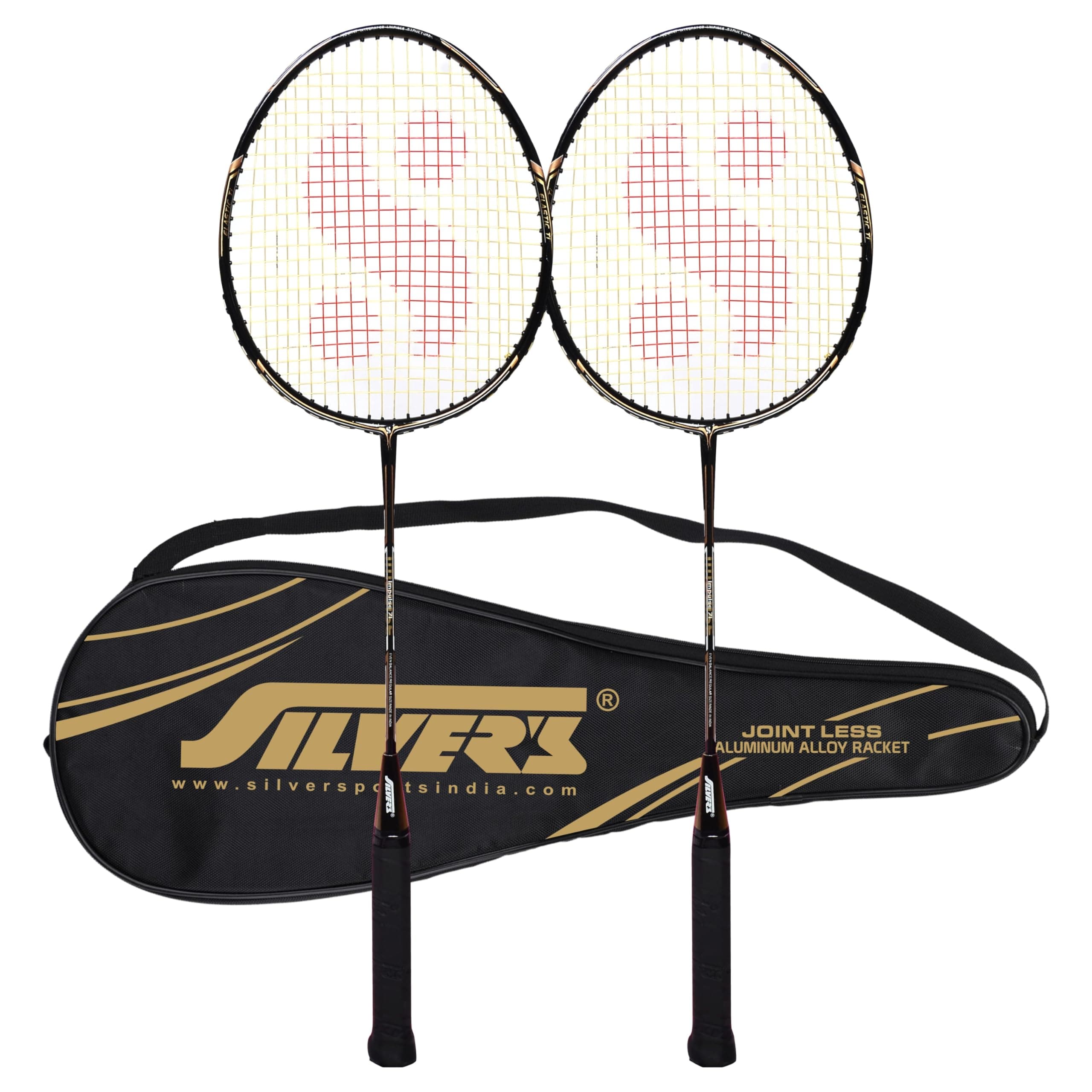 Silver's Jointless Aluminium Alloy Composite Impulse Badminton Kit (2 Racquets with Full Cover)(Black/Gold)