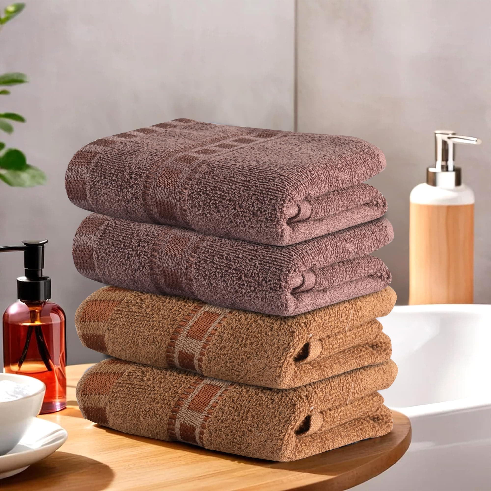 Urbane Home Pack of 4 Cotton Hand/Face Towels for Men & Women | Easily Washable | Workout Gym Napkins for Men | Pocket Towel - Golden & Brown