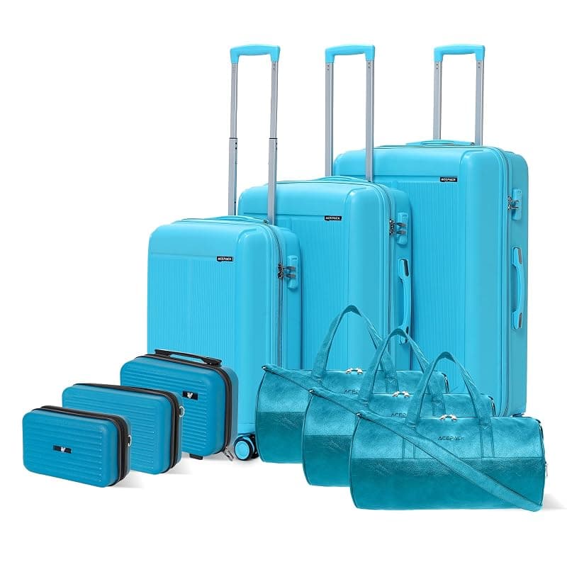 Megatron Family Pack of 9 Pieces, Daily Use Utility Vanity Cases with Set of 3 Duffle Bag & Set of 3 Suitcase, 100% Polycarbonate with 3-Years Warranty, 8 Wheels with Number Lock