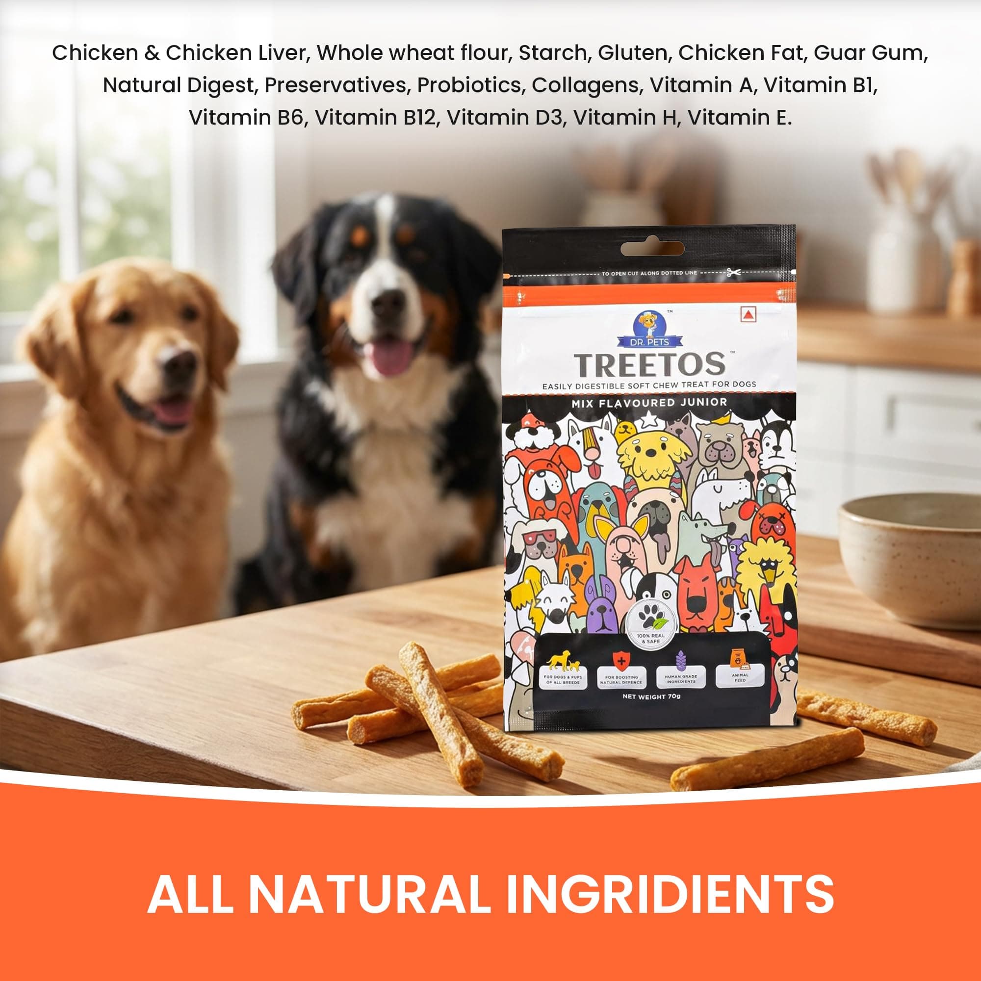 Dr. Pets Pack of 10 (85g Each) Treetos Mix Flavour Dog Treats Soft Chew Sticks | Real Chicken Training Treats | Easy to Digest Puppy Snacks | Healthy Growth Support