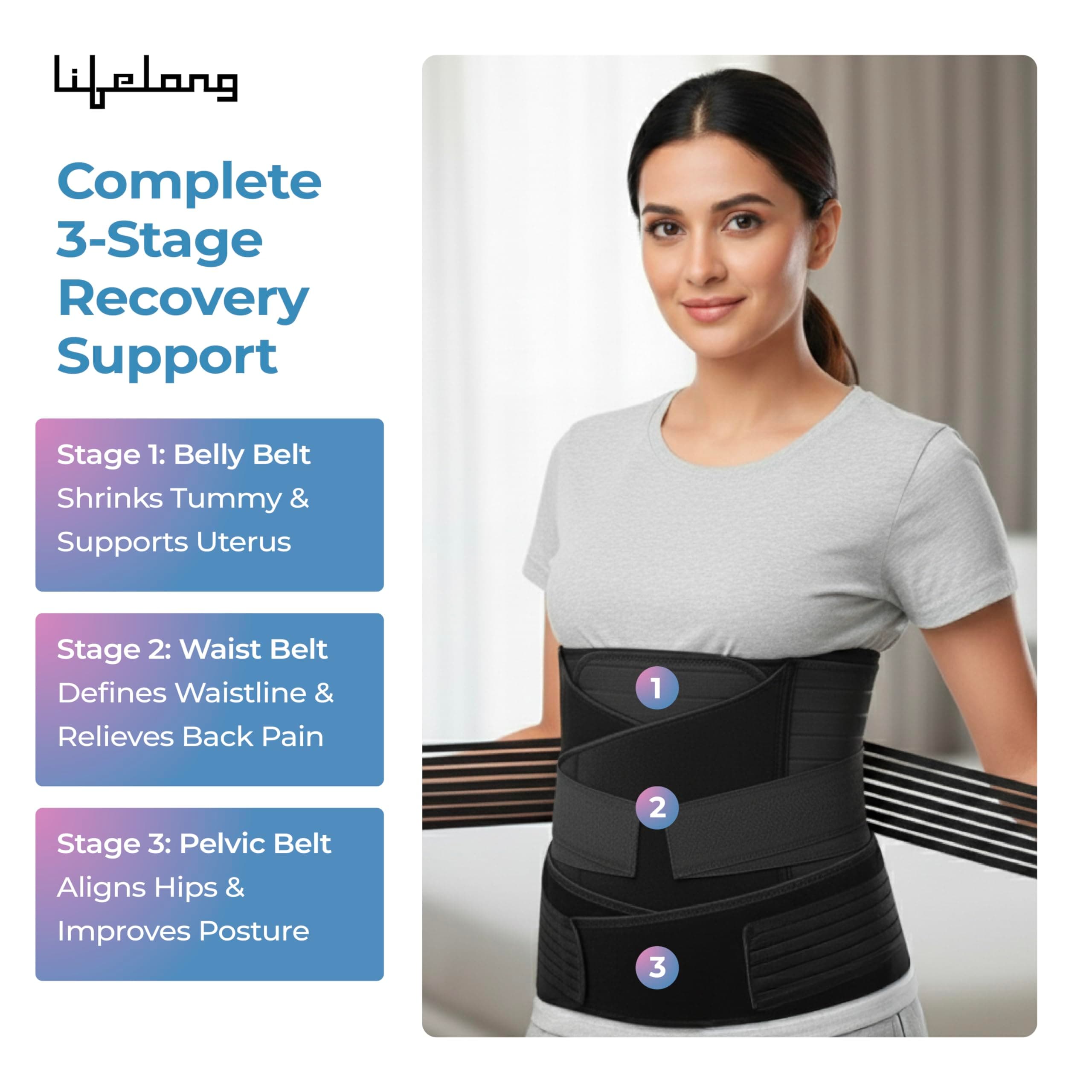 Lifelong Abdominal Belt | Post Pregnancy & Maternity Belt for New Moms | Postpartum Support, Waist & Tummy Recovery, C-Section Adjustable Comfort Belt | Belt for Waist, Pelvis & Tummy Support (LLOPB15)