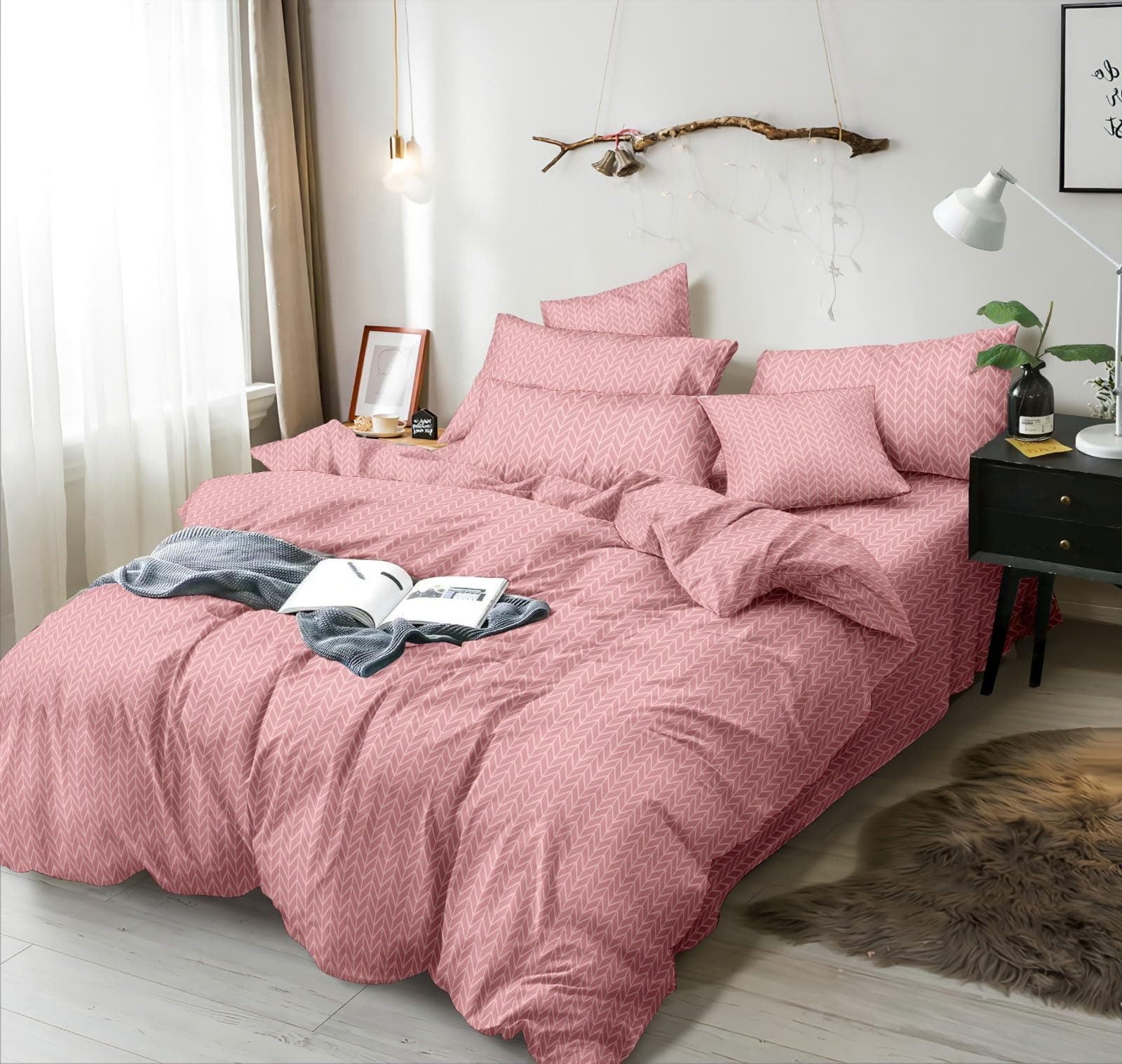 DECOMIZER 240 TC Microfiber Soft Cotton Printed Single Bed Bedsheet for Diwan Bed, Size 60 Inches X 90 Inches, 152 X 230 cm with 1 Large Size Pillow Covers - PinkCCross