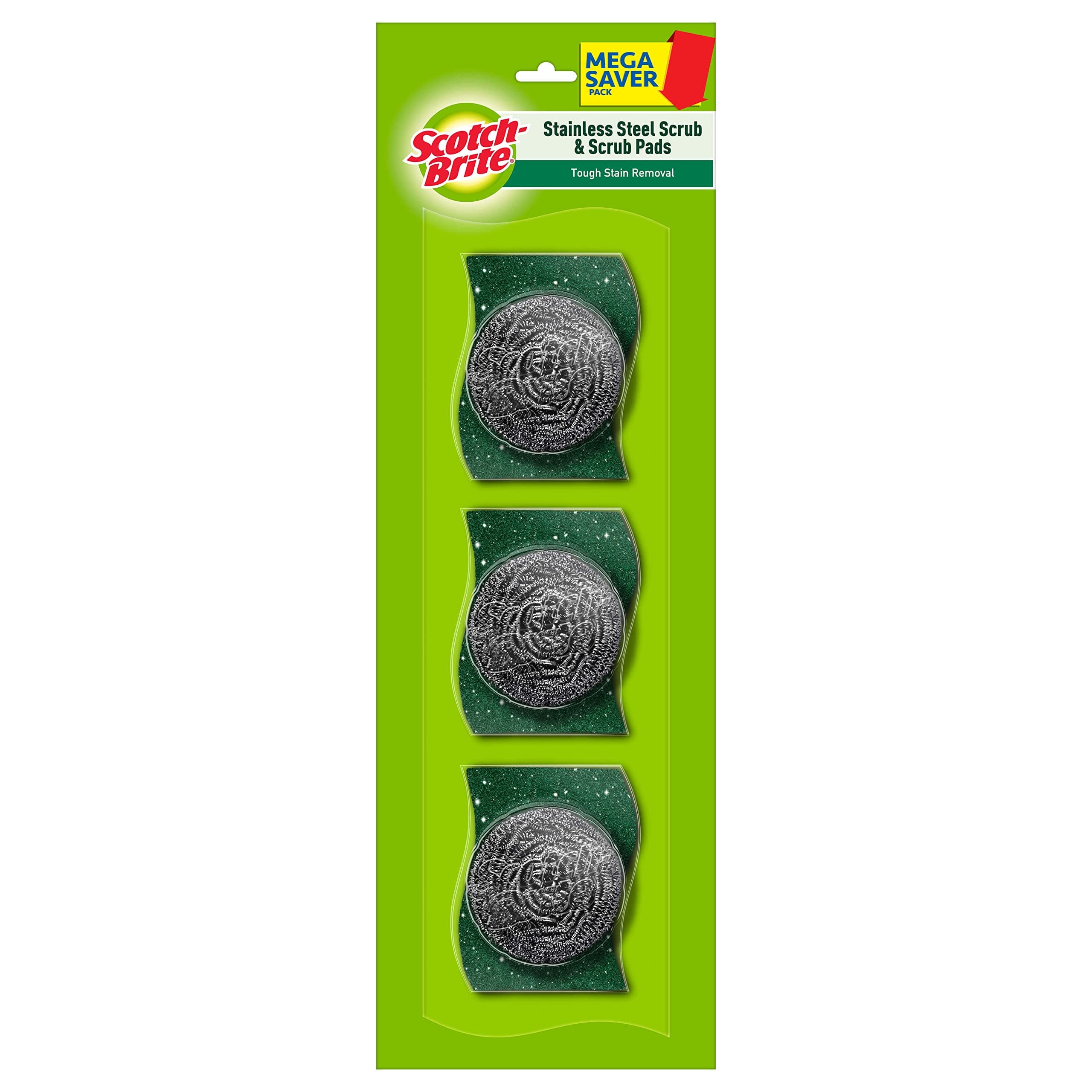 Scotch-Brite Stainless Steel Scrub - Pack of 3 (3X 15g Steel +Free 3 Scrub Pads 3"X3")
