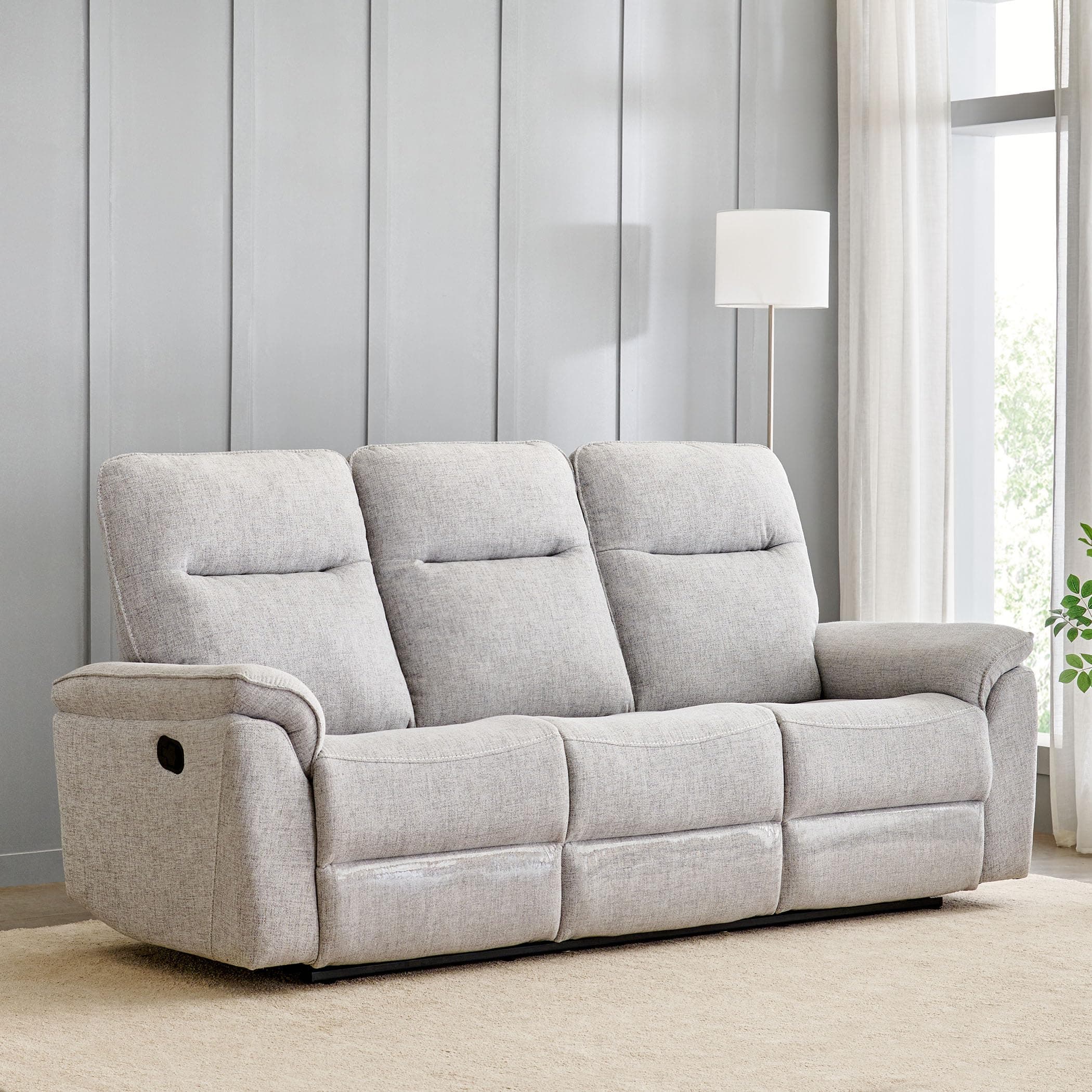 Home Centre | Artise 3-Seater Fabric Recliner | Recliner Sofa for Living Room | Solid Wood | Grey | 1 Year Warranty