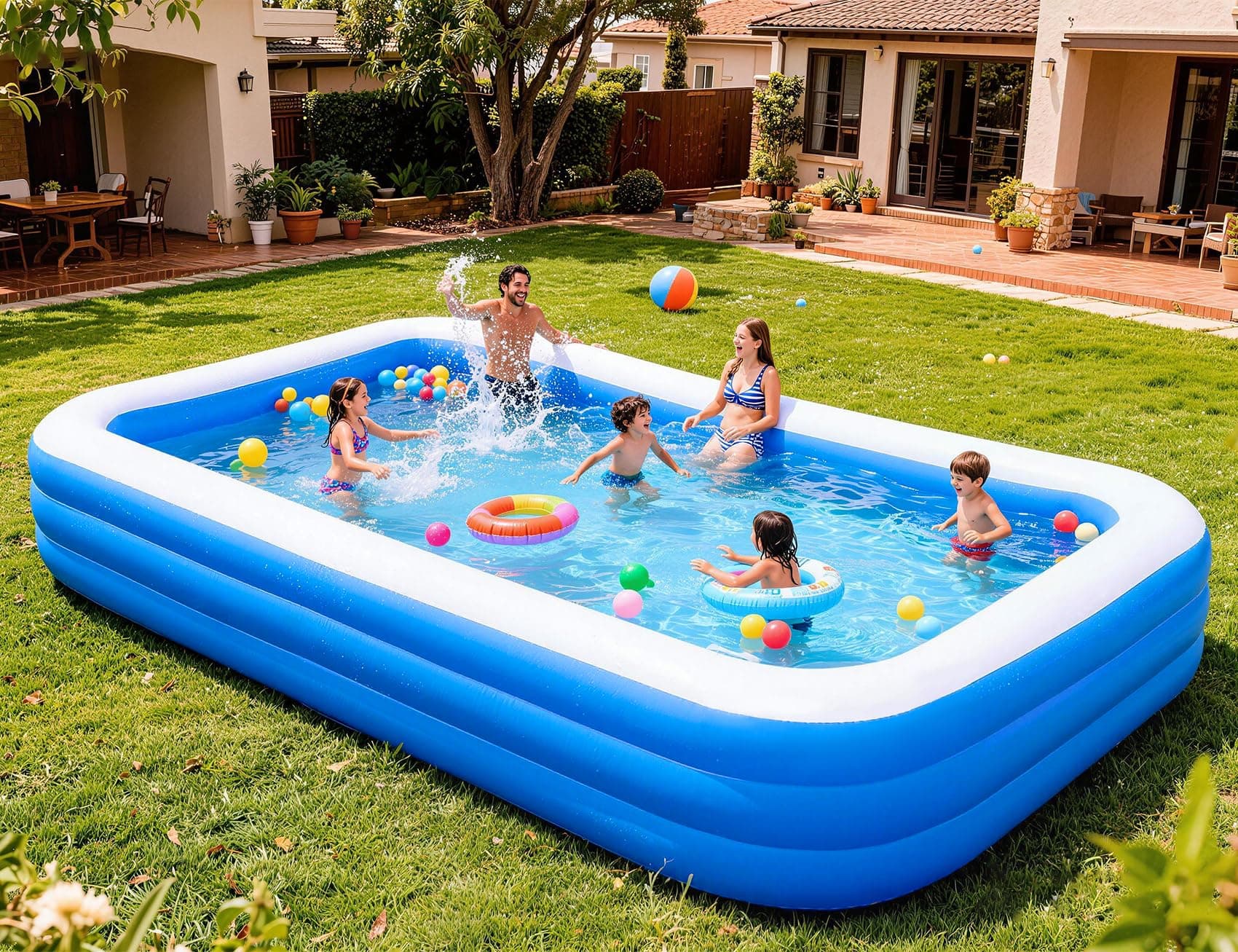 Large Inflatable Swimming Pool with Pump, 130" x 72" x 22"Blow Up Pools for Adults and Kids, Full-Sized Large Inflatable Family Pool, Summer Water Party, Outdoor, Garden Backyard